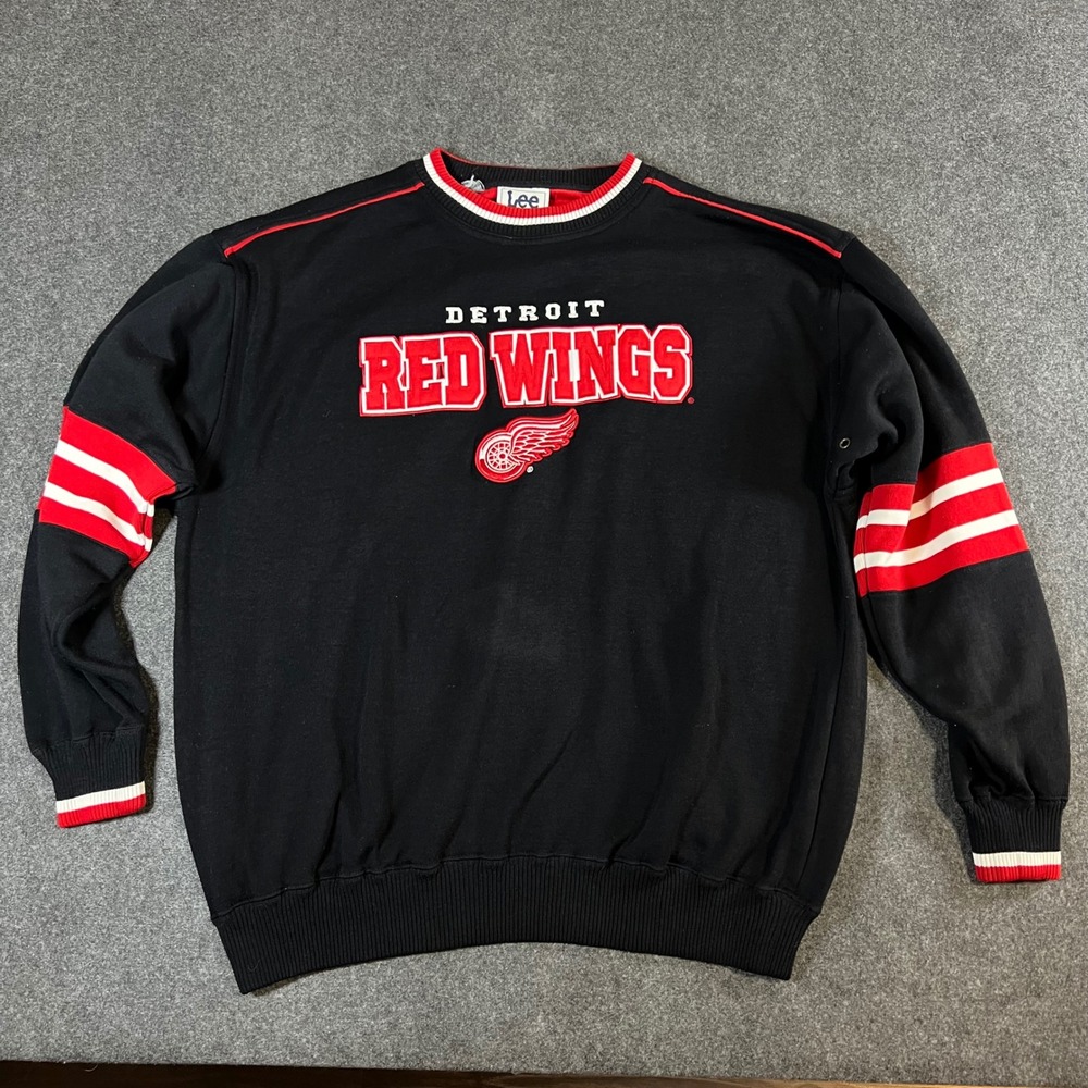 Lee Sport Detroit Red Wings Sweatshirt Black NHL Vintage Embroidered XL